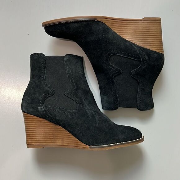New Andre Assous Palmer Chelsea Boot Black-Suede Wedges Size 8 - Picture 2 of 9